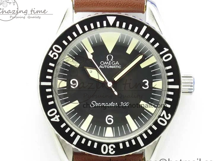 0225 Vintage Seamaster 300 No Date SS B12 Black Dial On Brown Leather Strap A2836 (Free Nylon Strap) Comfortable 7912